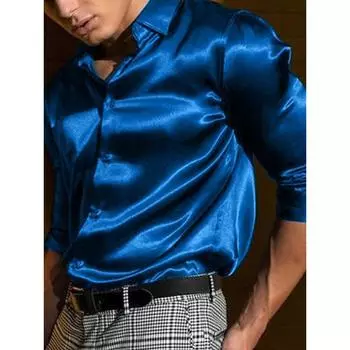 Мужская повседневная рубашка Деловая рубашка Глянцевая рубашка с длинным рукавом 3XL белый