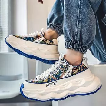 Мужская повседневная сетчатая спортивная обувь с толстой подошвой, нескользящая, удобная, модная, дышащая, мужская обувь на весну и осень 39 синий