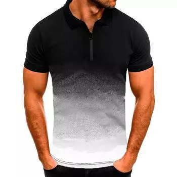 Мужская повседневная спортивная футболка летняя с лацканами градиентная с коротким рукавом рубашка поло XXXXXL белый