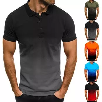 Мужская повседневная спортивная футболка с градиентом и отворотом, футболка с коротким рукавом, блузка XL