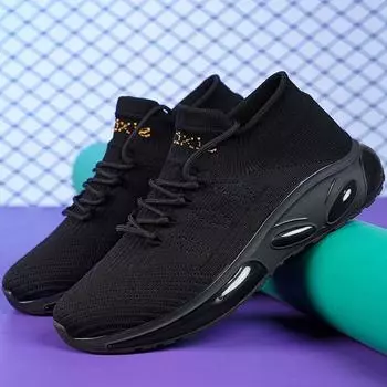 Мужская повседневная спортивная обувь, мужская амортизирующая спортивная обувь из пенопласта, дышащие носки с летающей сеткой, обувь 39 чёрный