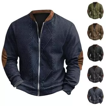 Мужская повседневная спортивная одежда в стиле ретро с открытой молнией, толстовка, куртка L чёрный