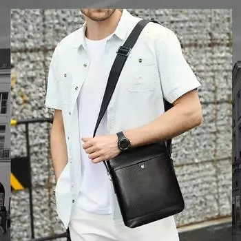 Мужская повседневная сумка большой вместимости из натуральной кожи, мужская сумка через плечо, вертикальная модная сумка через плечо из коровьей кожи с верхним слоем чёрный
