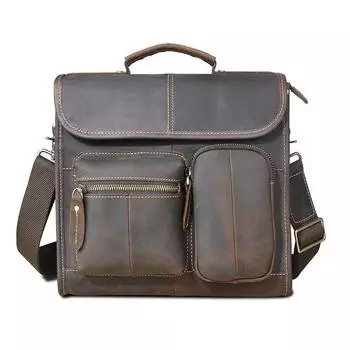 Мужская повседневная сумка через плечо из натуральной кожи, модная сумка через плечо, школьная сумка темно-коричневого