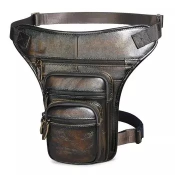 Мужская повседневная сумка через плечо из натуральной кожи, модная многофункциональная поясная сумка, сумка для ног темно-коричневого