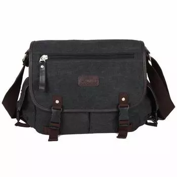 Мужская повседневная сумка через плечо: Модный британский и корейский студенческий стиль Washed black (no logo) промывают черный