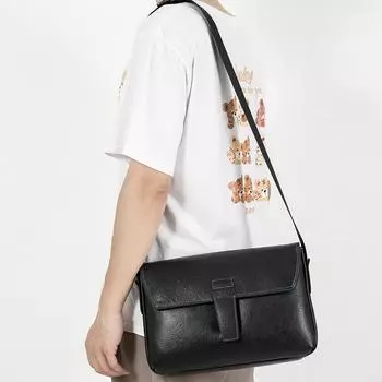 Мужская повседневная сумка через плечо с бантом сверху из коровьей кожи, большая вместимость, модная трендовая мягкая мужская сумка из коровьей кожи чёрный