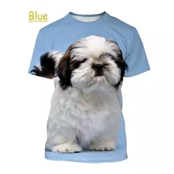 Мужская повседневная свободная футболка с милым принтом собаки ши-тцу 3, дышащая, мягкая и удобная футболка L