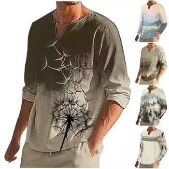 Мужская повседневная свободная футболка с v-образным вырезом и винтажным принтом, верхняя блузка M коричневый