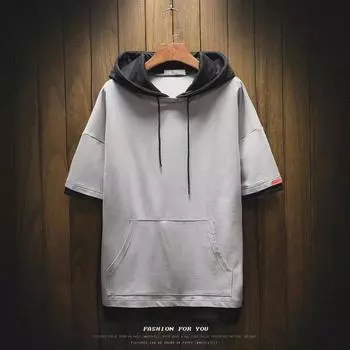 Мужская повседневная свободная летняя толстовка с коротким рукавом 2023 года XL чёрный