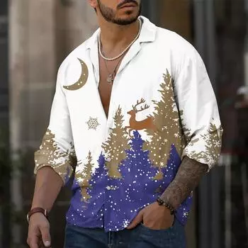 Мужская повседневная свободная рубашка с длинными рукавами, модная рубашка с лацканами, топ L синий