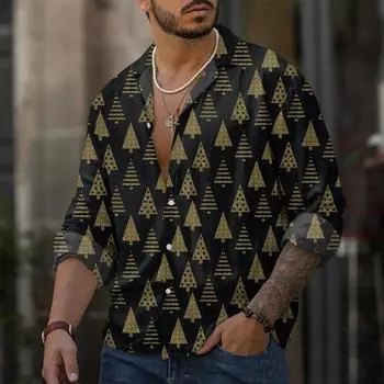 Мужская повседневная свободная рубашка с длинными рукавами, модная рубашка с лацканами, топ L чёрный