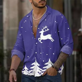 Мужская повседневная свободная рубашка с длинными рукавами, модная рубашка с лацканами, топ L синий