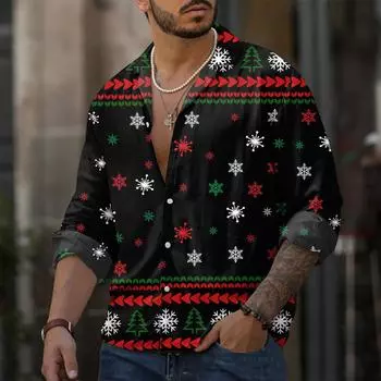 Мужская повседневная свободная рубашка с длинными рукавами, модная рубашка с лацканами, топ L чёрный