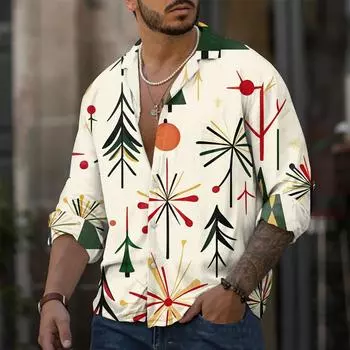 Мужская повседневная свободная рубашка с длинными рукавами, модная рубашка с лацканами, топ L бежевый