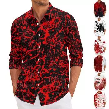 Мужская повседневная свободная рубашка с длинными рукавами, модная рубашка с лацканами, топ L чёрный