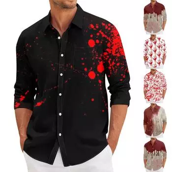 Мужская повседневная свободная рубашка с длинными рукавами, модная рубашка с лацканами, топ L чёрный