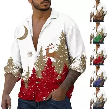 Мужская повседневная свободная рубашка с длинными рукавами, модная рубашка с лацканами, топ L синий