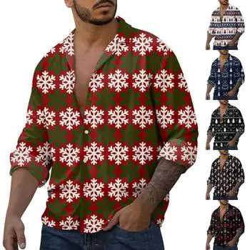 Мужская повседневная свободная рубашка с длинными рукавами, модная рубашка с лацканами, топ XXXL красный