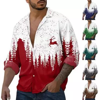 Мужская повседневная свободная рубашка с длинными рукавами, модная рубашка с лацканами, топ XXXL коричневый