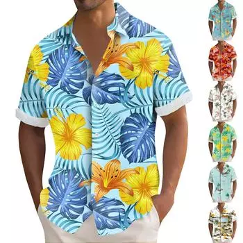 Мужская повседневная свободная рубашка с короткими рукавами, модная рубашка с лацканами, топ L зелёный