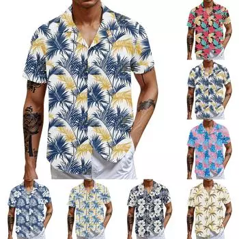 Мужская повседневная свободная рубашка с короткими рукавами, модная рубашка с принтом, топ XXXXL