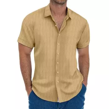 Мужская повседневная свободная рубашка с короткими рукавами и модным верхом с лацканами M хаки