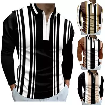 Мужская повседневная свободная спортивная рубашка с лацканами и длинным рукавом с принтом XXL коричневый