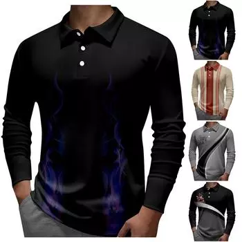 Мужская повседневная свободная спортивная рубашка с лацканами и длинным рукавом с принтом XXXXL хаки