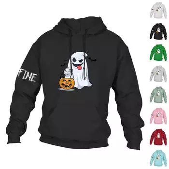 Мужская повседневная свободная толстовка с капюшоном и длинным рукавом с карманом и принтом призрака на Хэллоуин L чёрный