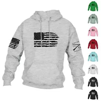 Мужская повседневная свободная толстовка с капюшоном и длинным рукавом с принтом и карманами XXXL