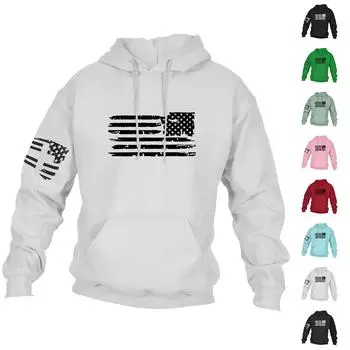 Мужская повседневная свободная толстовка с капюшоном и длинным рукавом с принтом и карманами L чёрный