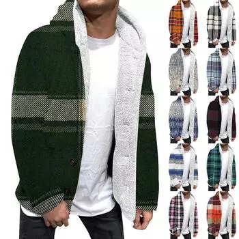Мужская повседневная теплая универсальная утолщенная плюшевая клетчатая куртка XXL