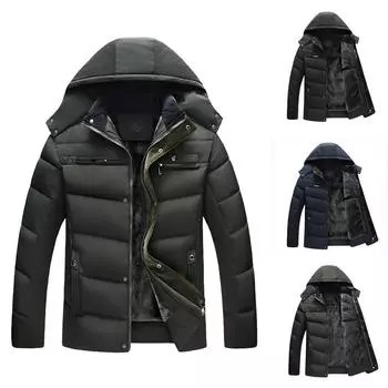 Мужская повседневная теплая зимняя куртка на молнии с капюшоном для мальчиков, верхняя одежда, блузка XL тёмно-синий