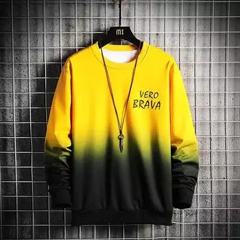 Мужская повседневная толстовка с градиентным цветом на весну и осень, модный свободный топ с круглым вырезом для молодежи в корейском стиле S