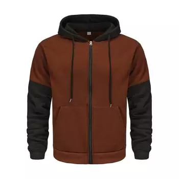 Мужская повседневная толстовка с капюшоном и завязками на талии с цветными блоками L кофейный