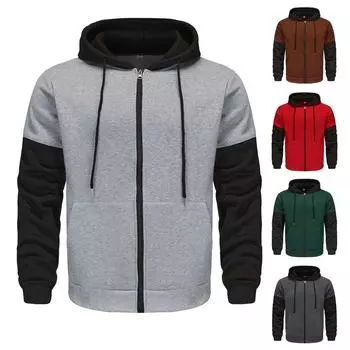 Мужская повседневная толстовка с капюшоном и завязками на талии с цветными блоками XL кофейный