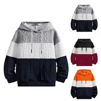 Мужская повседневная толстовка с капюшоном в стиле колор-блок, длинный рукав, пуловер, толстовка L чёрный