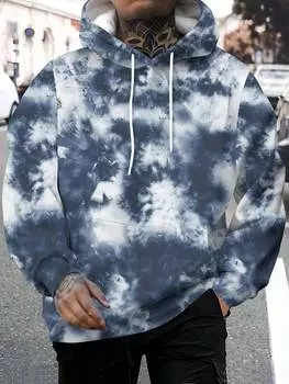 Мужская повседневная толстовка с капюшоном в стиле тай-дай с карманом-кенгуру, свободный крой, весна-осень S