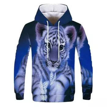 Мужская повседневная толстовка с капюшоном весна-осень с рисунком животных, 3D-цифровой печатью, спортивный свитер-пуловер M