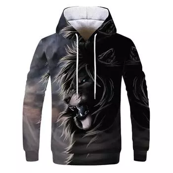 Мужская повседневная толстовка с капюшоном весна-осень с рисунком животных, 3D-цифровой печатью, спортивный свитер-пуловер M