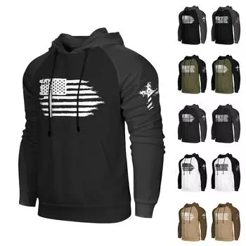Мужская повседневная толстовка с капюшоном, завязками, длинными рукавами, принтом флага и карманами L армия зеленый