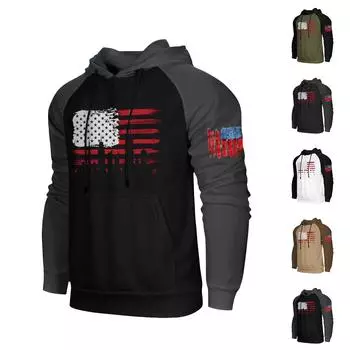 Мужская повседневная толстовка с капюшоном, завязками, длинными рукавами, принтом флага и карманами L армия зеленый