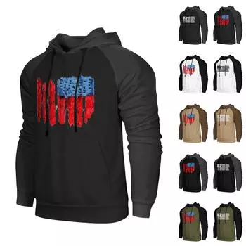Мужская повседневная толстовка с капюшоном, завязками, длинными рукавами, принтом флага и карманами XL армия зеленый