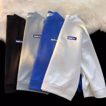 Мужская повседневная толстовка с круглым вырезом и надписью «Tag Decor», однотонный свободный спортивный топ в уличном стиле с вафельной текстурой, длинные рукава, школьный рабочий топ XXL белый