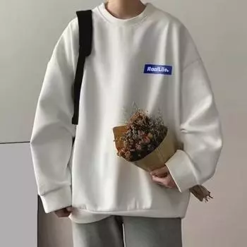 Мужская повседневная толстовка с круглым вырезом и надписью «Tag Decor» Чистый цвет Свободный XXL белый