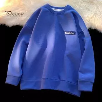 Мужская повседневная толстовка с круглым вырезом и надписью «Tag Decor», однотонный свободный спортивный топ в уличном стиле с вафельной текстурой, длинные рукава, школьный рабочий топ XXL серый