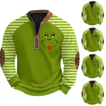 Мужская повседневная толстовка с принтом на молнии с рождественским принтом L армия зеленый