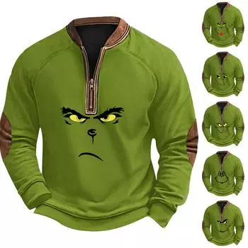 Мужская повседневная толстовка с принтом на молнии с рождественским принтом L армия зеленый