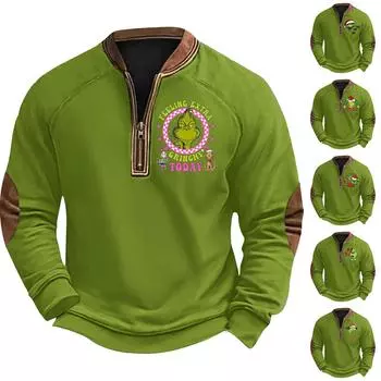 Мужская повседневная толстовка с принтом на молнии с рождественским принтом L армия зеленый